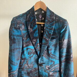 Twisted Tailor | Marbled Blue Black Blazer | 36R | LIKE NEW
